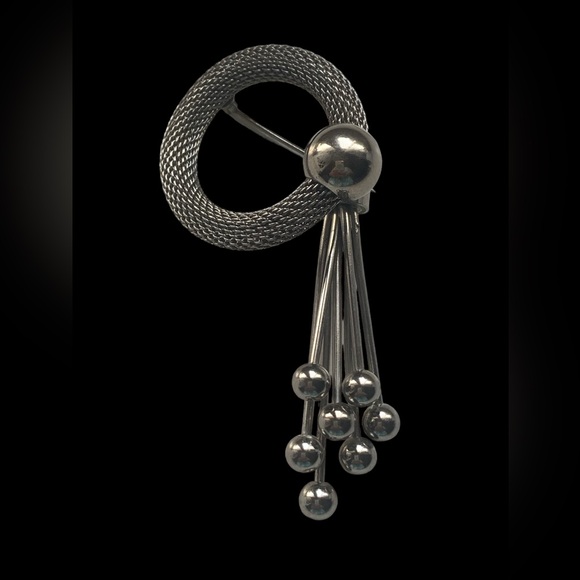 VTG KRAMER of New York Mid Century Modernist Silver Mesh Brooch Woman’s Jewelry - Picture 3 of 6